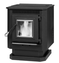 This pellet stove can be controlled by a wall thermostat and it has an autostart function to light the fire.