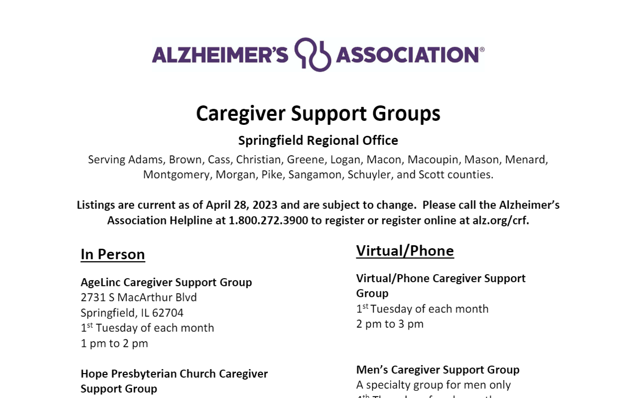 AgeLinc Dementia Caregiver Support Group