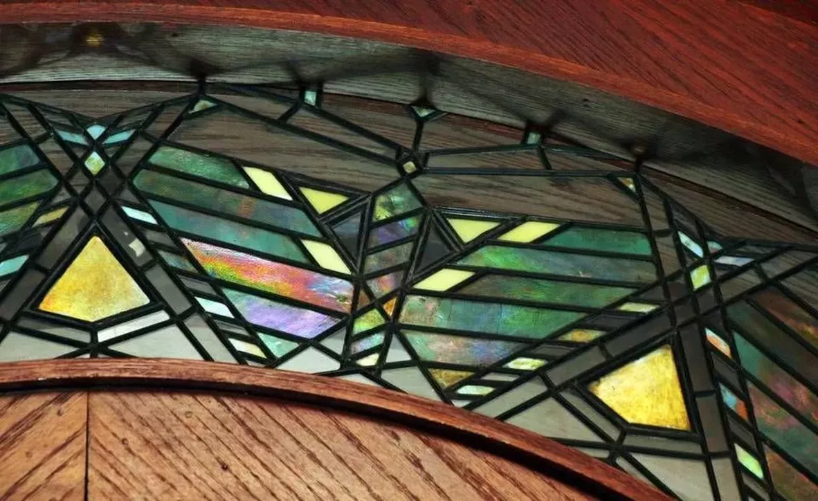 An art glass butterfly design by Frank Lloyd Wright.