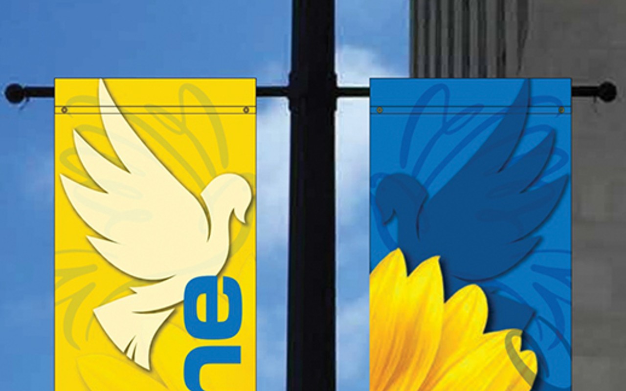 Peace for Ukraine banners downtown