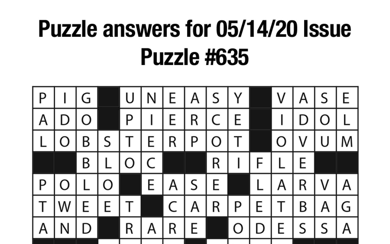 Puzzle #635 Answers - 05/14/20 Issue